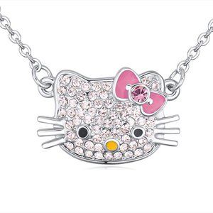 COPY - Hello Kitty Pink Paint Oil Bow Tie Cubic Zirconia Pendant Necklace